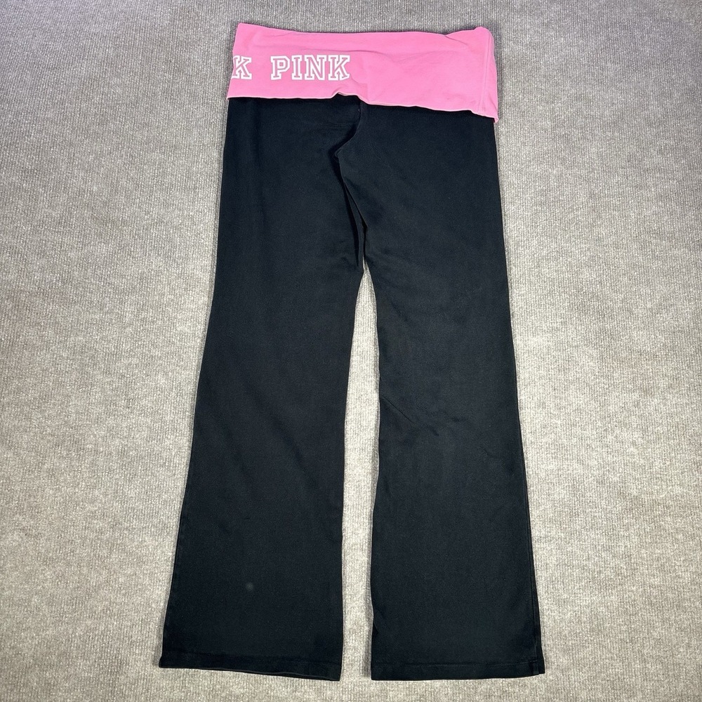 Victoria Secret PINK Yoga Pants Womens L Short Black Pink Foldover Flare Y2K - Picture 3 of 8